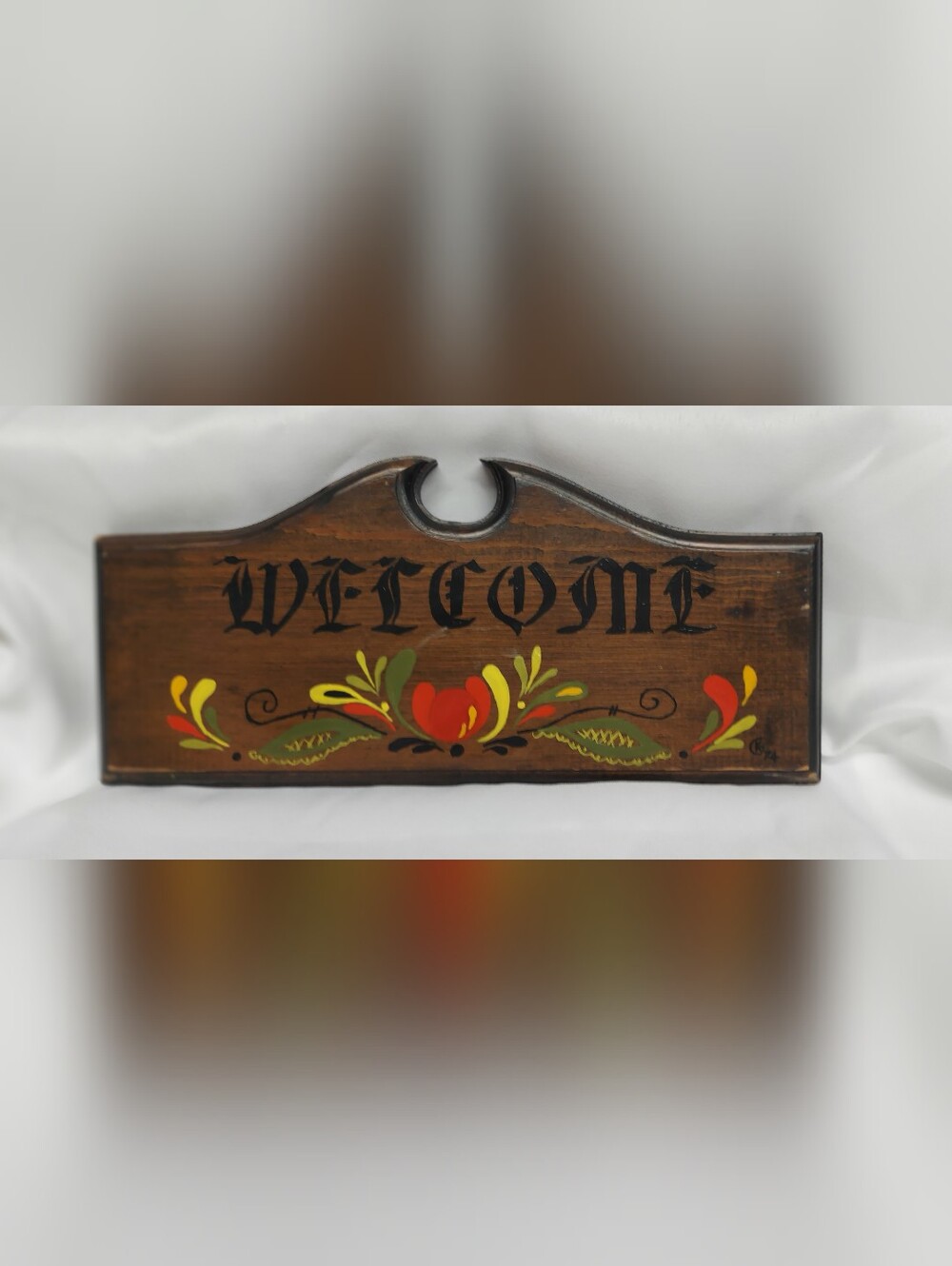 Vintage Hand-Painted Wooden Welcome Sign